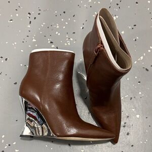 Tory Burch Brown Leather Wedges with Metallic Heel